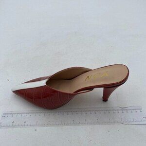 YDN Brown Cone Heel Pointed Toe Slide Mules Slip on V Cut Leather Slide Sandals